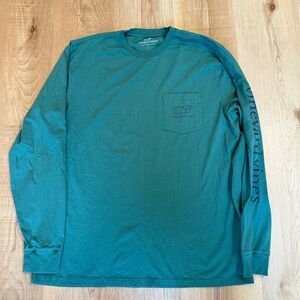Vineyard Vines Men's Grass Green Vintage Football Whale Graphic Pocket T-Shirt